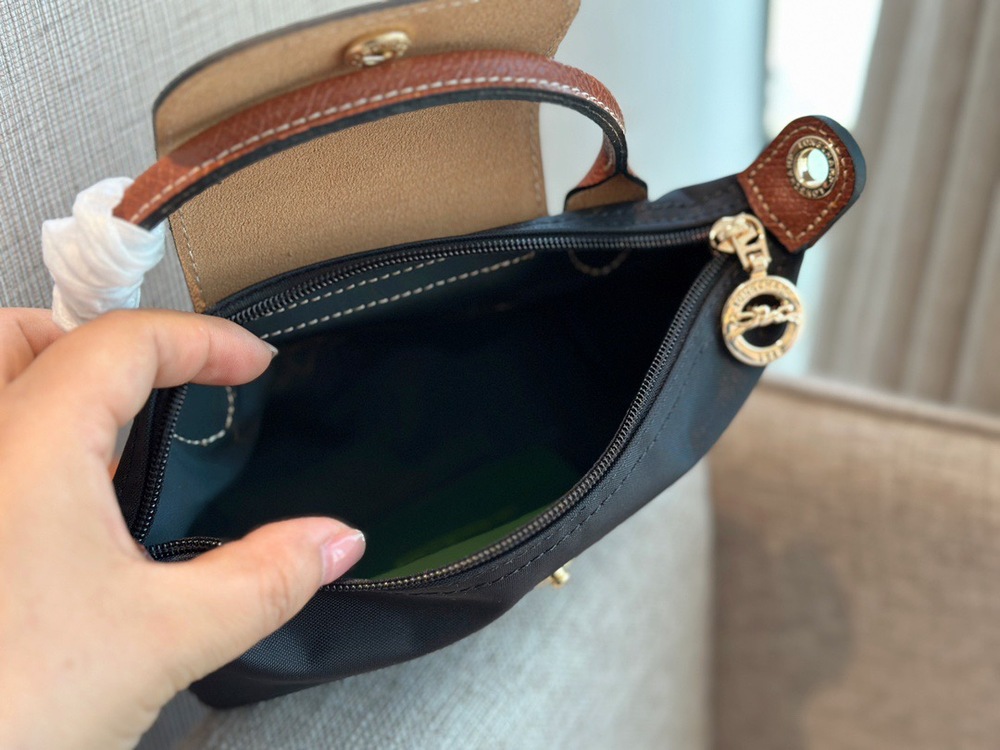 NWT Longchamp Le Pliage Mini Handbag Pouch Black Canvas Crossbody XS - Picture 6 of 10